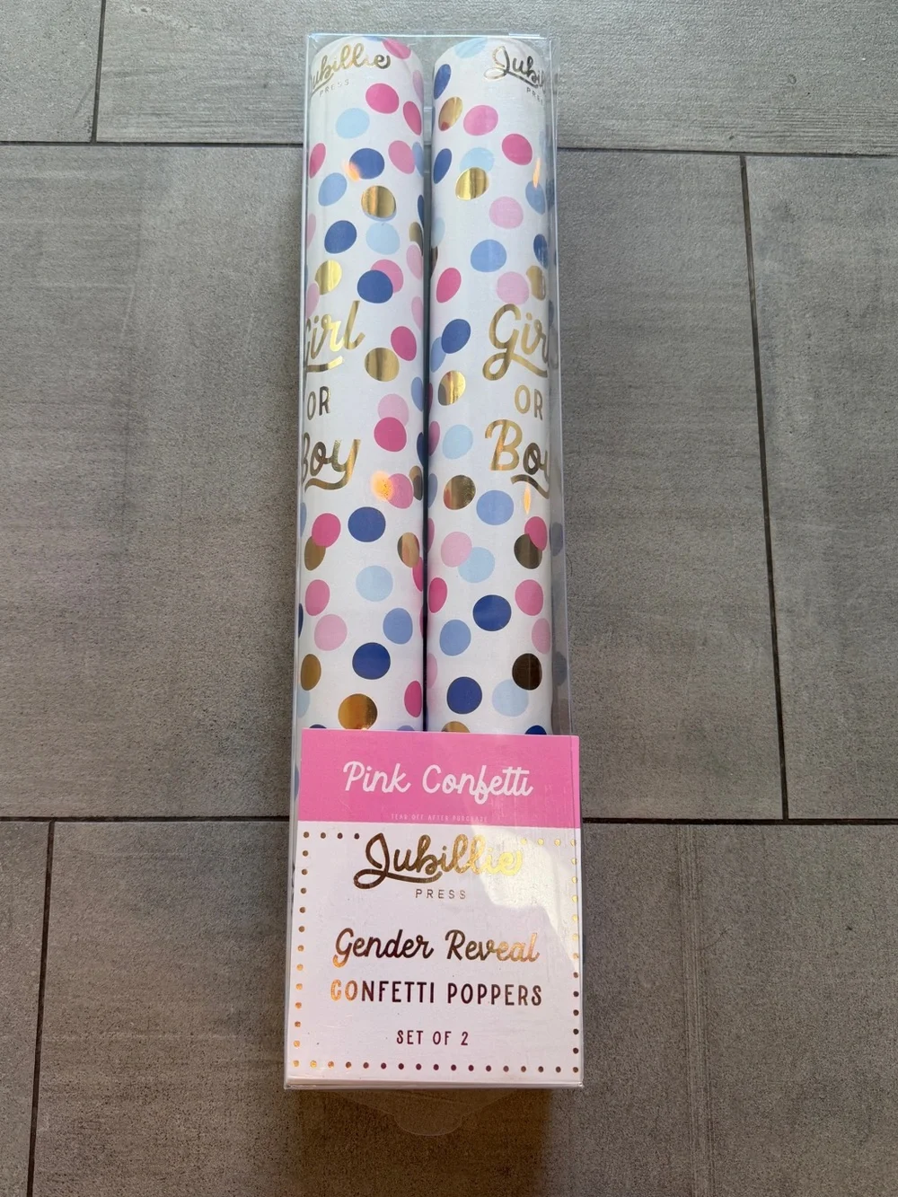 Pink Confetti Gender Reveal Confetti Poppers - Set of 2 in fun pink & blue tubes